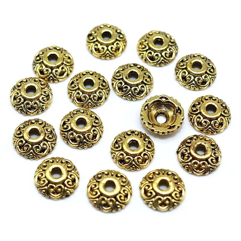 

Flower Petal Beads Cap 10mm Metal Vintage Silver Color Beads Caps Charms Beads Cap Alloy Bead Cap for Jewelry Making