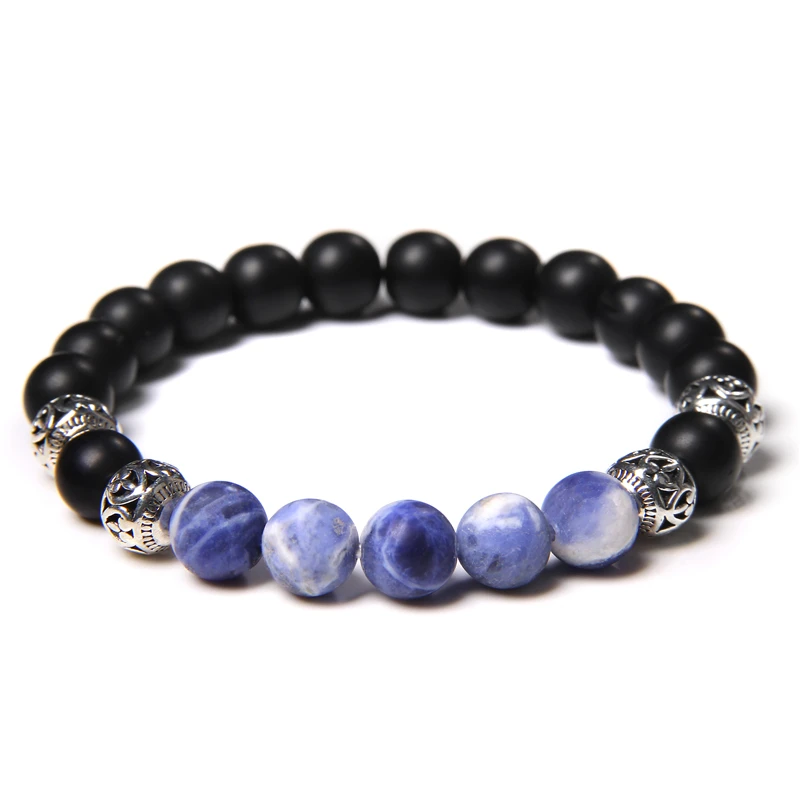 Браслет из бисера 8 мм натуральный камень черный оникс бусины мужской браслет