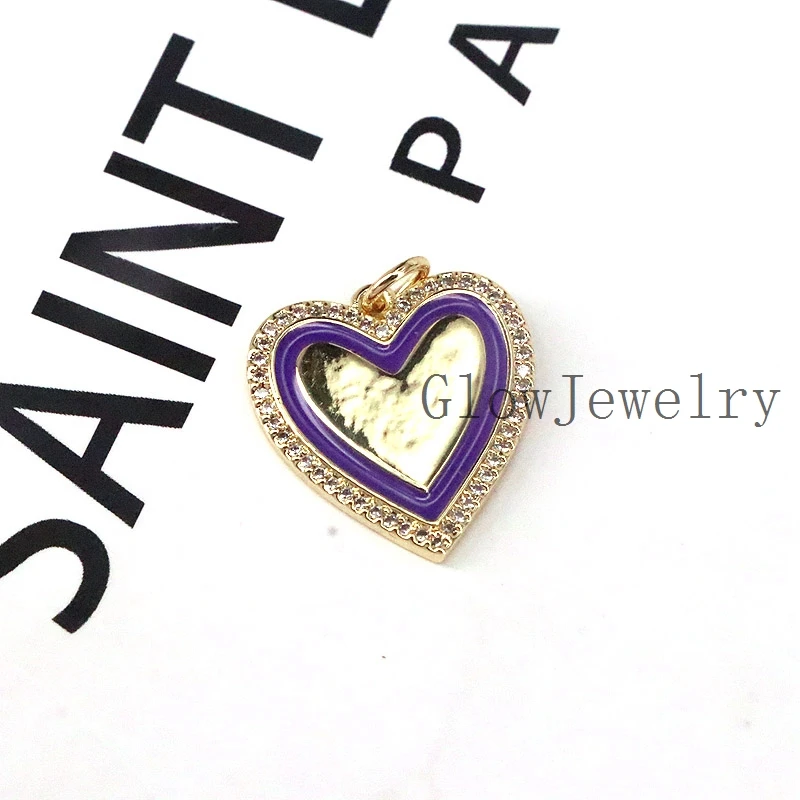 

10Pcs,New Enamelled Heart Gold Charms Crystal ZIrcon Pendants For Jewelry Making Femme DIY Bracelets Necklaces