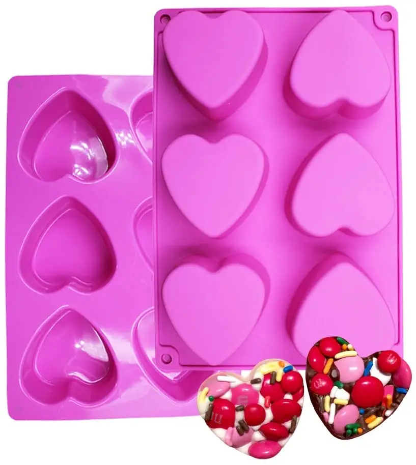 

6 Holes Heart Shaped Silicone Mold for Chocolate Candy Cake Jelly Pudding Handmade Soap Mould DIY Baking Kitchen Tool Set of 2