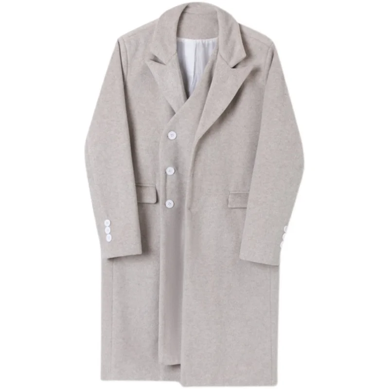 Мужское шерстяное пальто повседневное Свободное в Корейском стиле с двойной