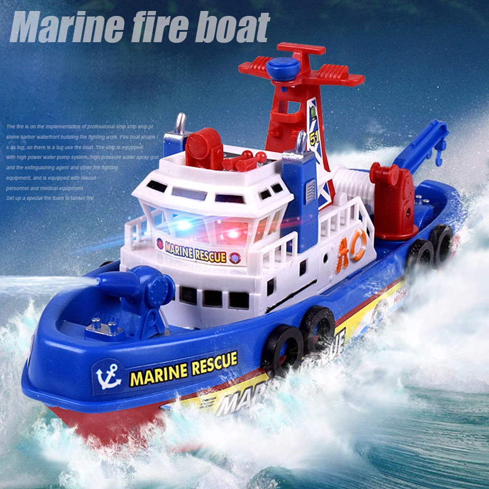 

Electric Fire Boat Spray Water Light Up Toys for Boys Kids Outdoor Outdoor Fire Marine Rescue Ship Model Baby Bath Toys