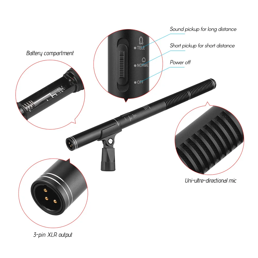 MF 260 Профессиональный супернаправленный конденсаторный микрофон для интервью + 6