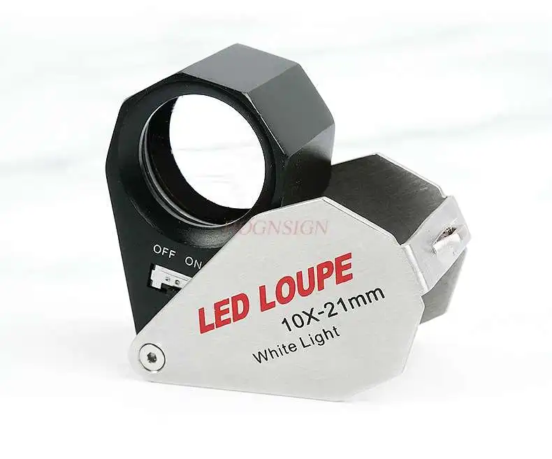 

Magnifying glass 10 times led white light handheld optical glass portable identification diamond emerald crystal clear