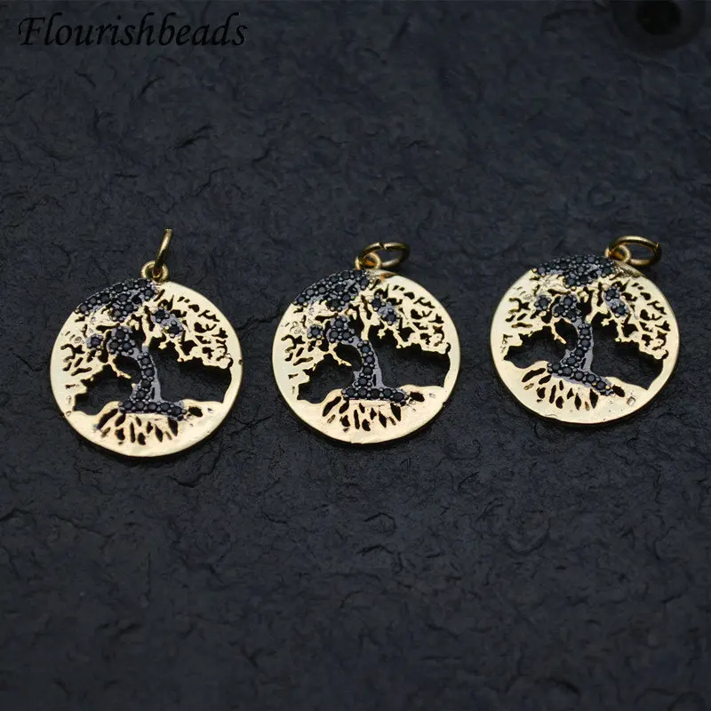 

Black Crystal Beads Carved Life Tree Round Metal Pendant DIY Parts Jewelry Makings Multi-use Accessories for Necklace Choker