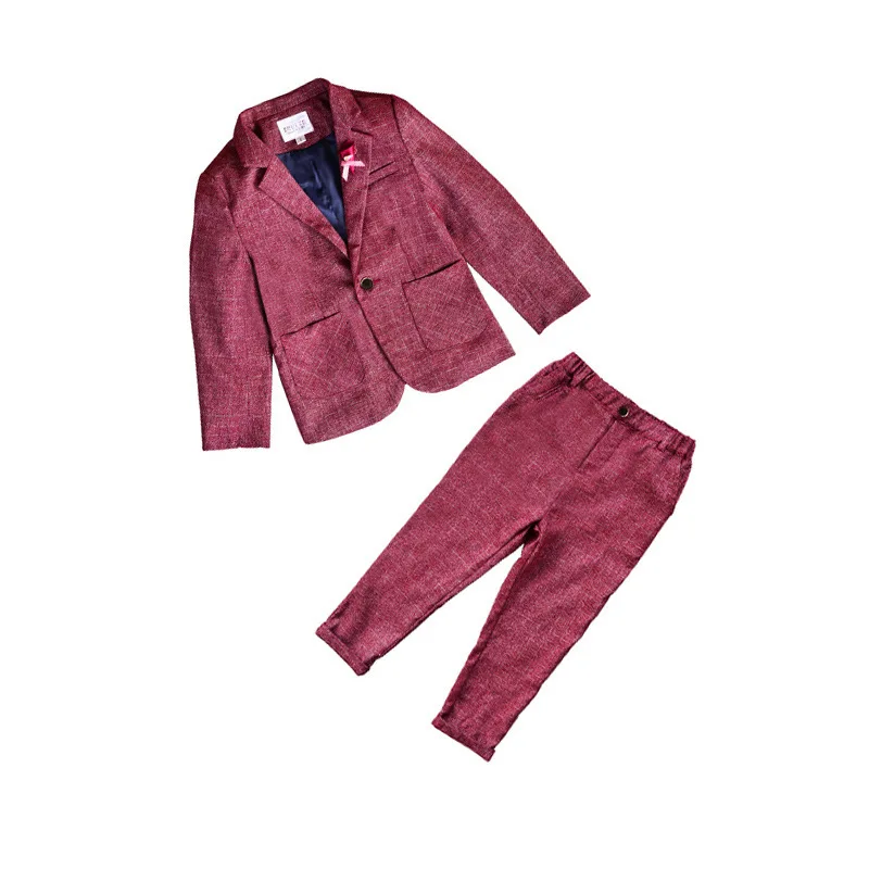 

Baby Suits Red Costume For Boy 2021 Autumn Single Breasted Kids Blazers Formal Wedding Wear Performance School Children Clothing