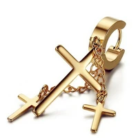 new popular multi layer chain christian cross ear buckle punk earring jewelry set accessories titanium steel stainless