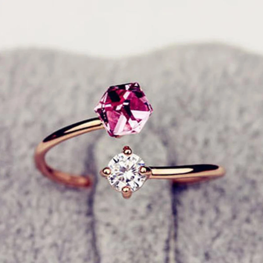 Новое поступление женские кольца цвета радуги розовое золото циркон открытые