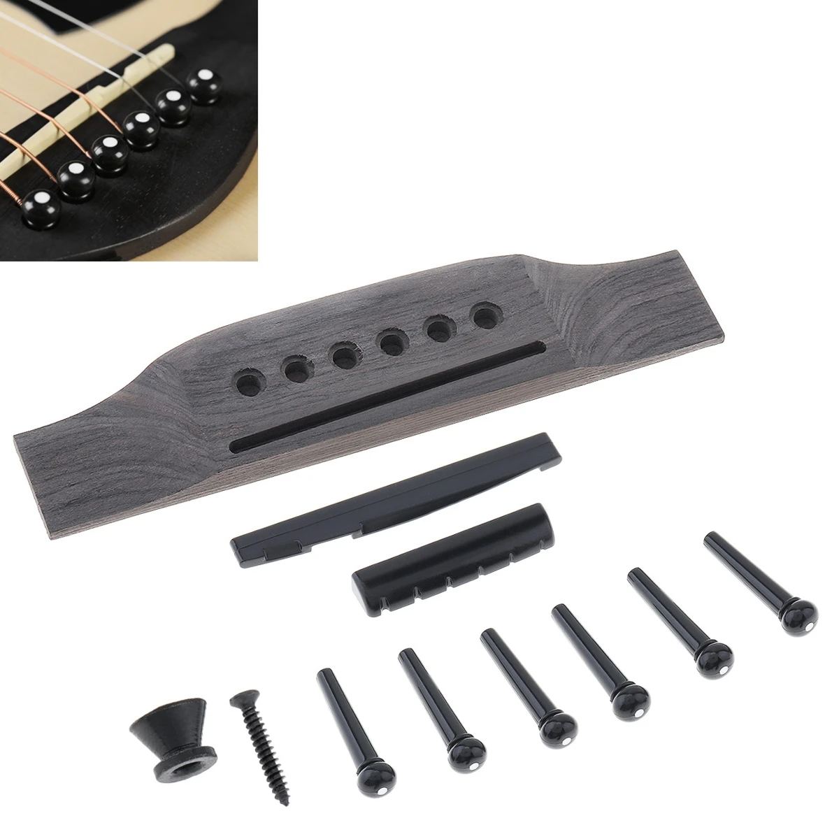 

1 Set Rosewood Acoustic Guitar Bridge + Bridge Pins / Saddle / Nut Saddle Guitars Parts for 40 41 Inch Acoustic Folk Guitar