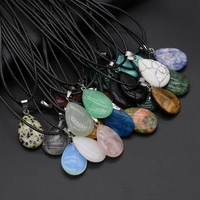 hot selling natural stone semi precious stone fashionable drop shaped necklace 16x24mm chain length 405cm