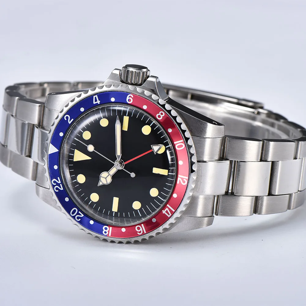 Роскошные мужские часы GMT автоматические 39 5 мм из нержавеющей стали чехол