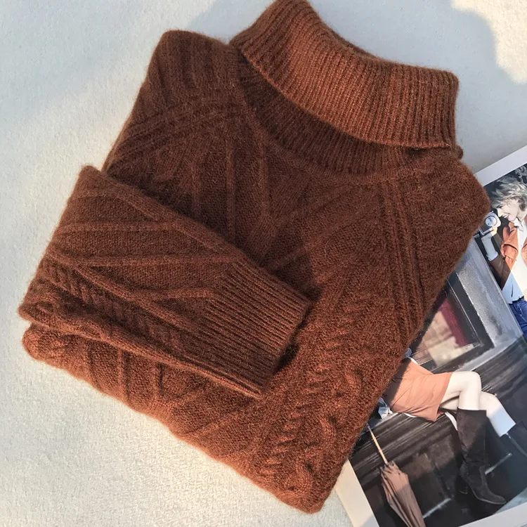 Caramel Свитер mujer moda женский осенне-зимний толстый теплый пуловер с высоким воротом кашемировый свитер из яка твист свитер damski - Цвет: Caramel