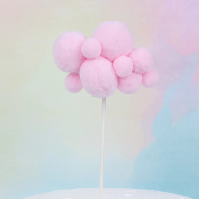 Cute White Pink Blue Pom-pom Cloud Birthday Cake Topper Gift Children's Day Party Dessert Hairball DIY celebrate Decor Flag | Дом и сад