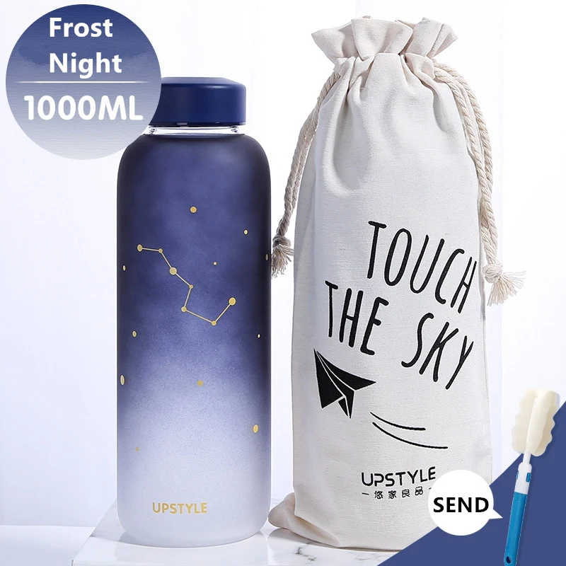 Frost Night 1000ml 1000 мл стеклянная бутылка для воды в виде китов с рукавом, креативные спортивные бутылки, бутылка для кемпинга, посуда для напитков, Прямая поставка - Цвет: Frost Night 1000ml