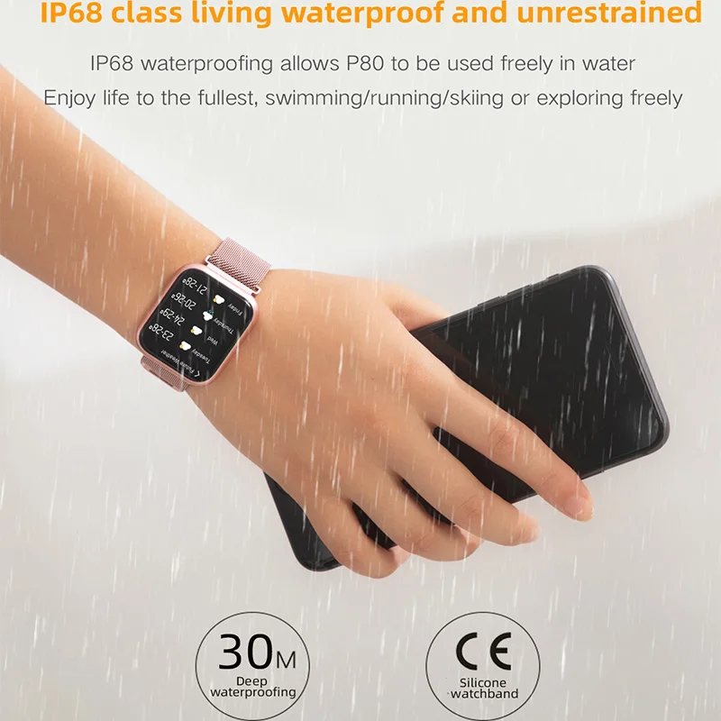 P80 smart watch женские IP68 водонепроницаемый полный сенсорный экран умные часы монитор