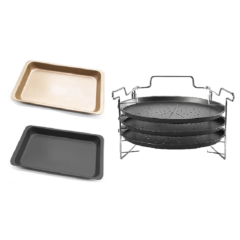 

2 шт. антипригарная 11 дюймов Прямоугольная форма для выпечки торта и 3 антипригарных сковороды Для Выпечки Пиццы + 1 шт. Полка Подставка для та...