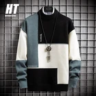 Повседневный мужской свитер с высоким воротником в стиле пэчворк приталенные свитера с круглым вырезом Новинка 2021 зимняя трикотажная одежда мужские пуловеры популярный стильный трендовый 3XL