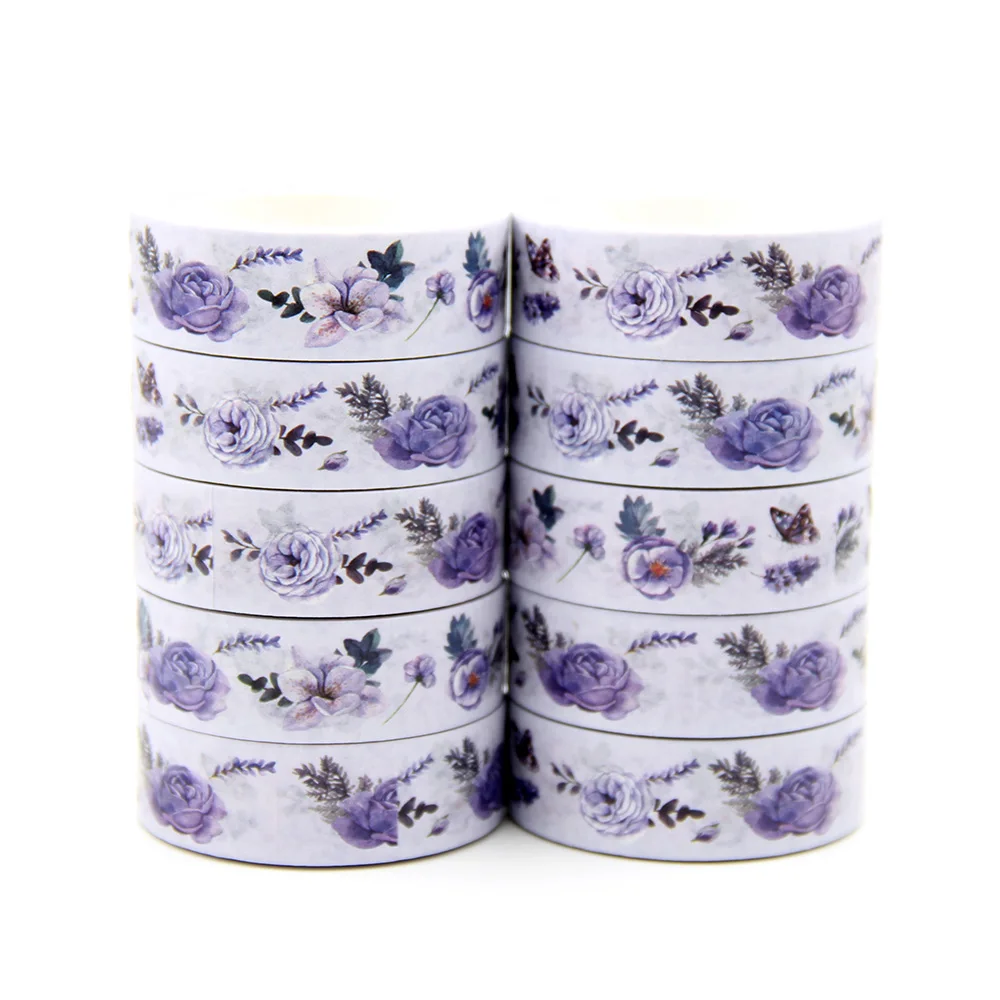 NEW 10pcs/Lot 15mm x 10m Purple Floral Seamless Scrapbook Paper Masking Adhesive Washi Tape washi tape set  designer mask