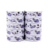new 10pcslot 15mm x 10m purple floral seamless scrapbook paper masking adhesive washi tape washi tape set designer mask