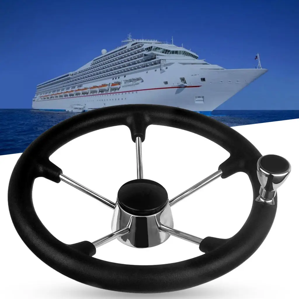 

13-1/2" Marine Boat Steering Wheel Stainless Steel Knurling 5 Spokes Knob