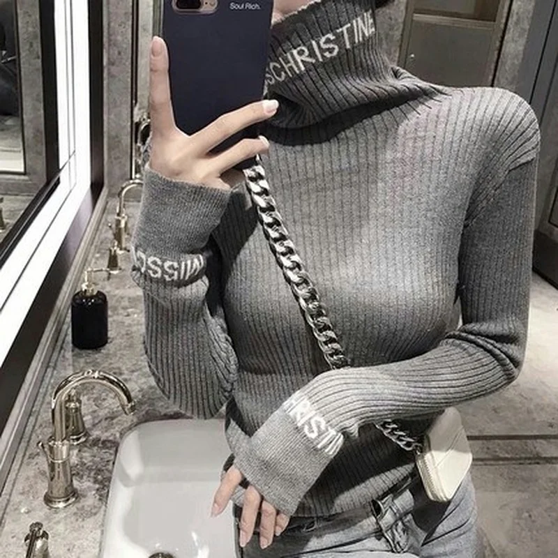 Водолазка Woherb Женский вязаный свитер с буквенным принтом пуловер новинка 2022