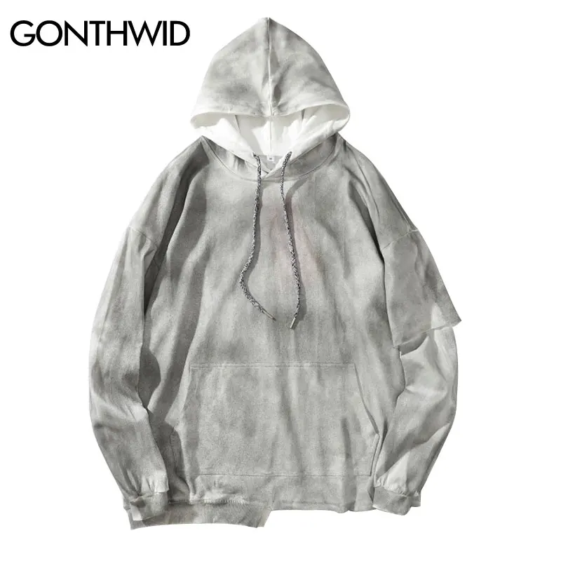 GONTHWID Харадзюку Distressed Tie Dye нерегулярные толстовки с капюшоном уличная хип хоп