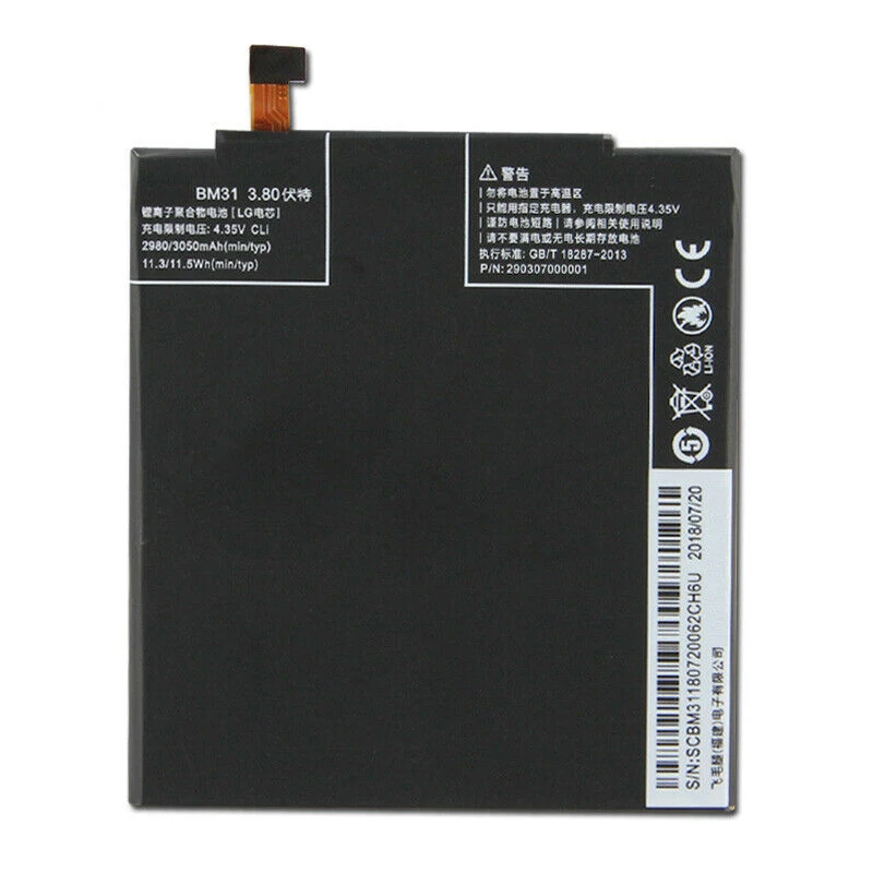 Оригинальная запасная батарея BM31 для Xiaomi Mi 3 Батарея мобильного телефона 3050mAh