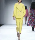 Светильник-желтые женские деловые костюмы, пиджак + брюки, Деловые женские брючные костюмы, Офисная форма, стильные женские брюки, костюм