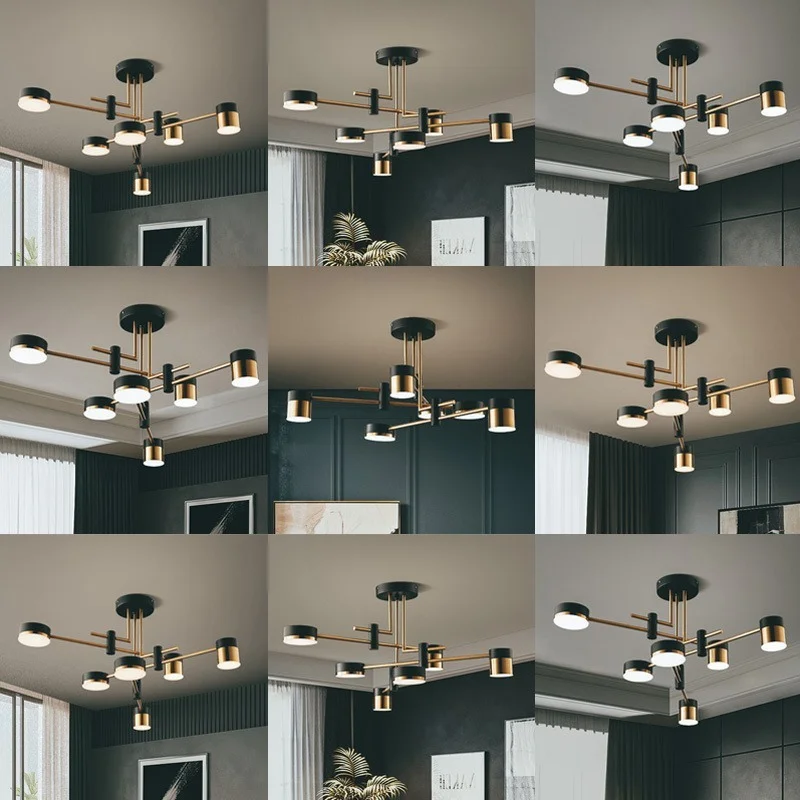 Современная железная люстра черного и золотого цвета с регулируемой яркостью