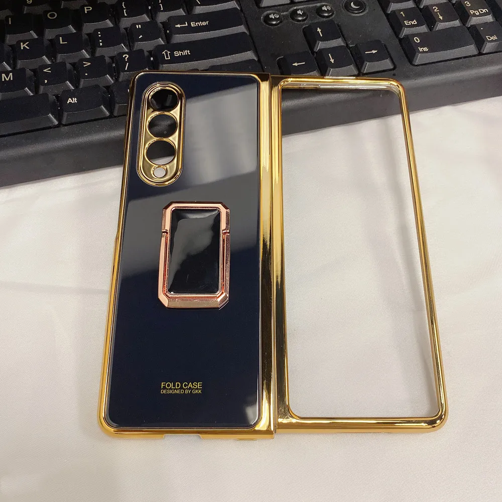 for samsung galaxy z fold 3 2 5g case plating finger ring bracket hard glass protective cover for galaxy z fold2 fold3 5g free global shipping