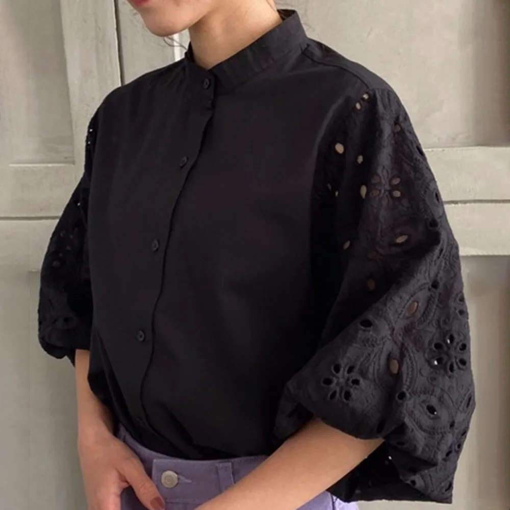 Женская блузка в японском стиле повседневная однотонная Свободная с рукавами