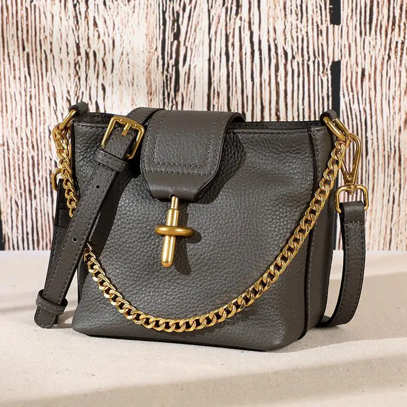 

Mini Bucket Bag Women 2021 New Retro Soft Genuine Leather Shoulder Bags Fashion Solid Color Cowhide Messenger Bag