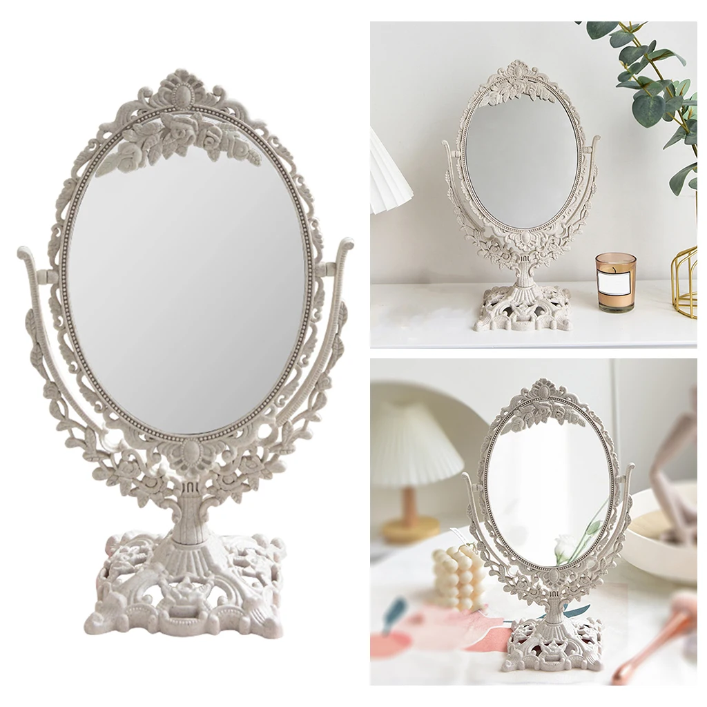 

Desktop Mirror Oval Dresser Bathroom Table Makeup Mirror with Stand Frame