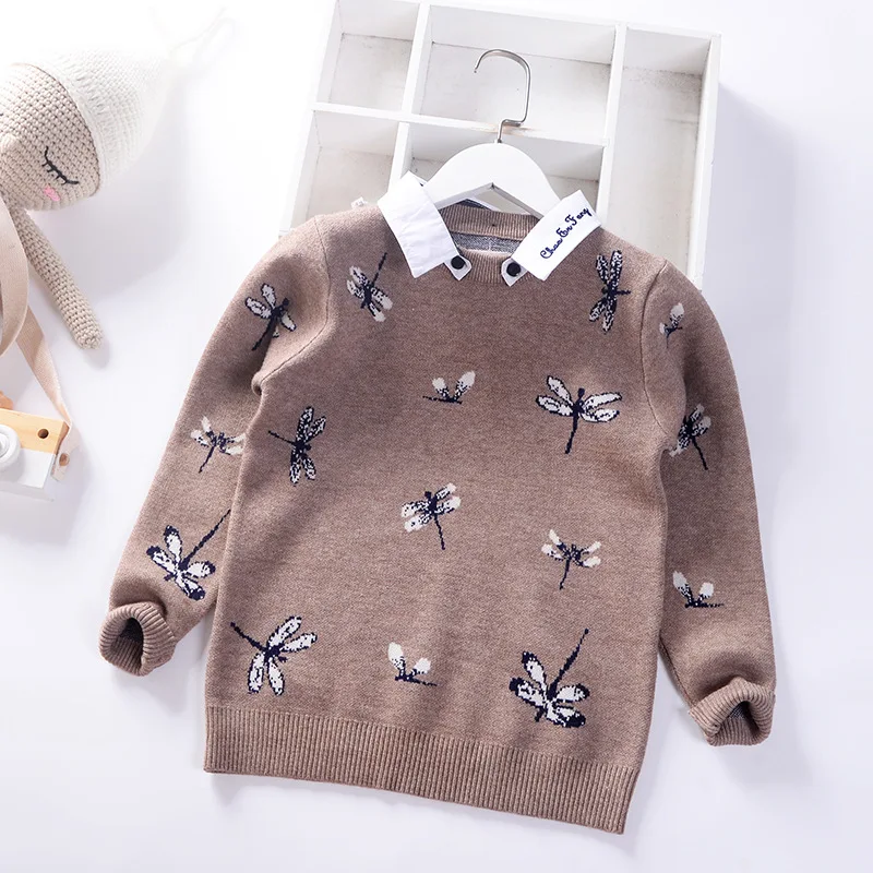Хаки Свитера для мальчиков; осень г.; Повседневный детский шерстяной вязаный свитер с отворотом; пуловер в полоску для маленьких мальчиков и девочек; одежда для детей; топ для младенцев - Цвет: Хаки