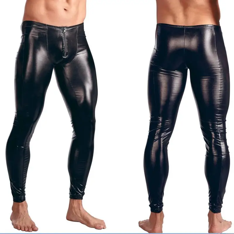 

Hot Sexy Men PVC Stage Dance Wear Fetish Faux Leather Pencil Pants bondage Skinny Pants Legging Gay Club Dance Wear Erotic