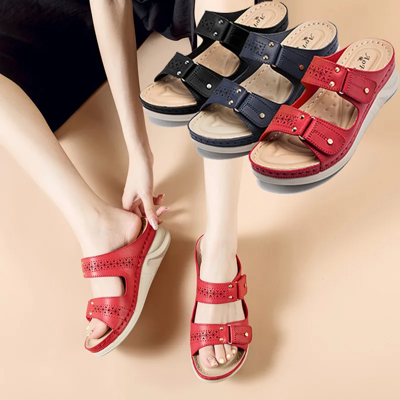 

Women's slippers high-heeled shoes slippers women's rivet beach sandals bohemian casual shoes women's wedges platform slippers