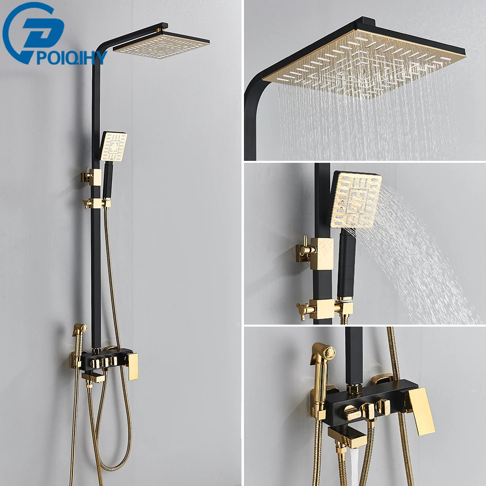 Смеситель для душа черно-золотой ванной системный кран | Строительство и ремонт
