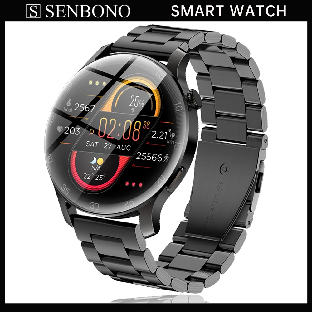 

SENBONO MAX2 Men Smart Watch Round Full Touch Screen 24 Sports Smartwatch IP68 Waterproof Fitness Tracker for IOS Android Huawei