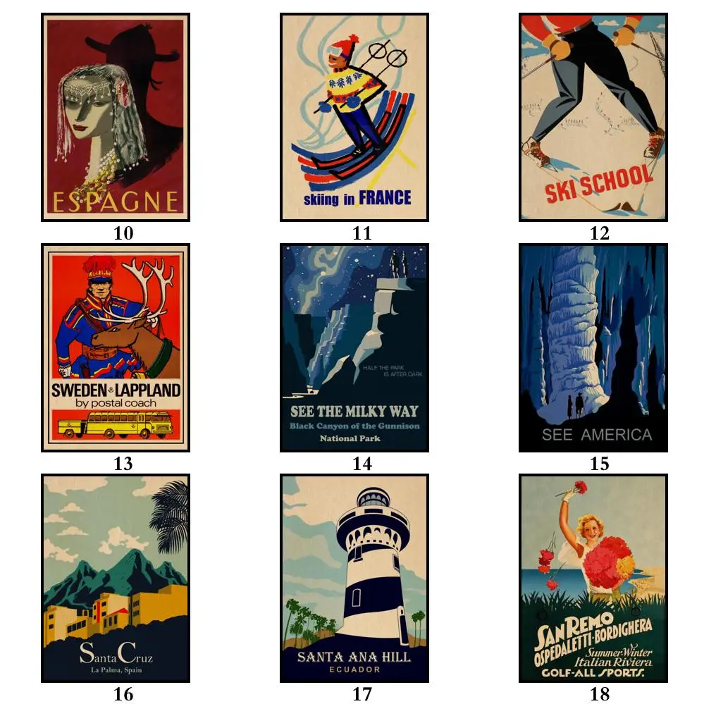 45 дизайнов винтажный постер для путешествий Kraftpaper город и пейзаж живопись