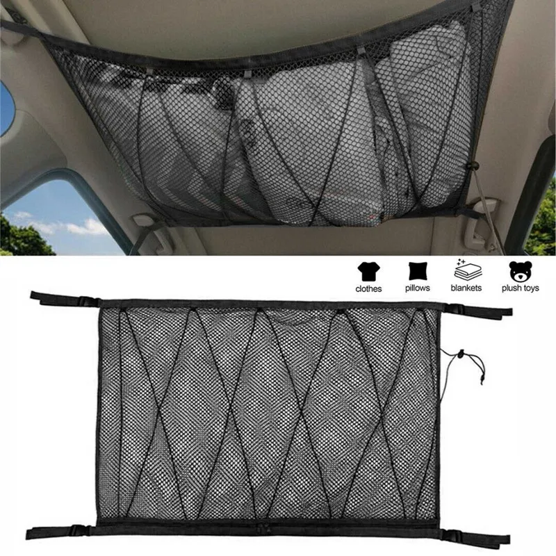 

90*65cm Car Trunk Sundries Storage Bag Pouch for Van SUV Portable Car Roof Ceiling Cargo Net Pocket Interior Cargo Net Bag Mesh