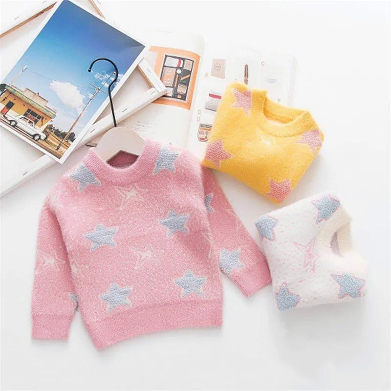 Модный осенне-зимний свитер для маленьких девочек теплый вязаный детская одежда