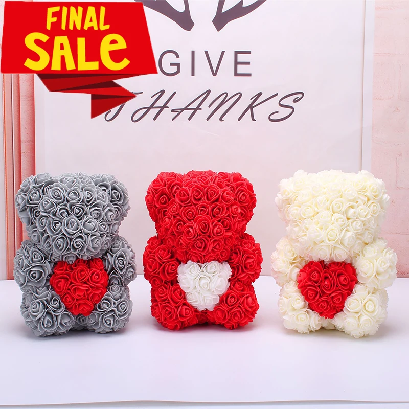 

25cm Rose Bear Heart Artificial Flowers Rose Teddy Bear For Women Valentine's Wedding Home Decoration Birthday Christmas Gift