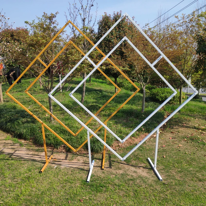 Arco de boda de hierro forjado, arco cuadrado, estante Cuadrilateral, forma geom&eacute;trica, fondo de escenario de boda, suministros de fiesta-0