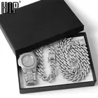 Часы мужские в стиле хип-хоп, мужские ожерелья с цепочкой и браслетом, сверкающие кубинские Стразы 15 мм из циркония Майами, ювелирное изделие