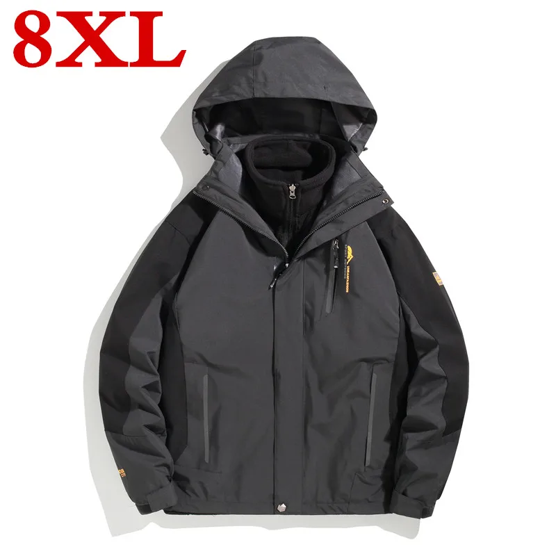 

Plus size 8XL Winter 2020 Men 2 in 1 Parka Thermal Coats Outwear Thick Warm Patchwork Hooded Jacket Windproof Overcoat