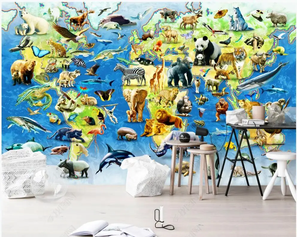 

custom Photo wallpaper mural Animal world map children's room kindergarten home decor 3d wallpaper for walls in rolls