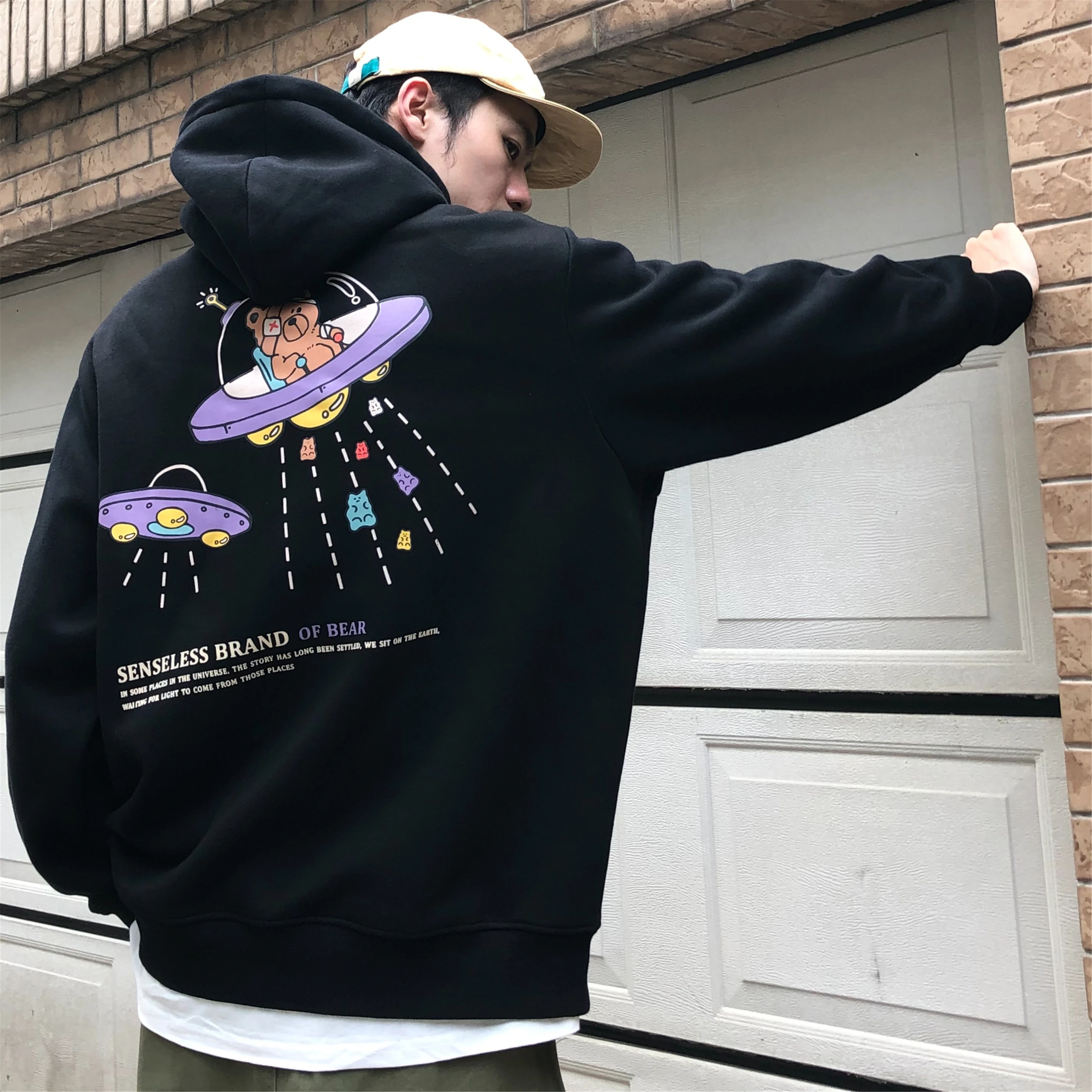 

ELKMU Harajuku Funny Print Fleece Hoodies Sweatshirts Streetwear 2020 Men Hip Hop Casual Hooded Pullover Tops Oversize WE038