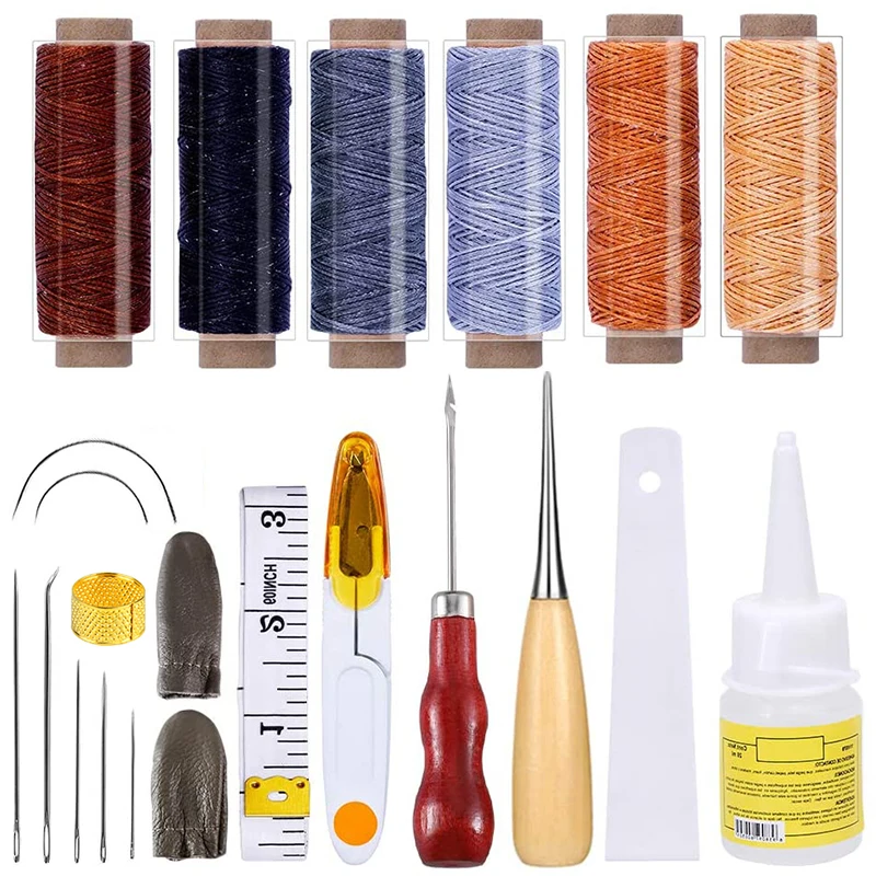 

Leather Craft Starter Kit And Supplies Leather Thread,, Upholstery Sewing Needles, Liquid Glue, Instructions for DIY