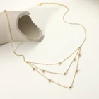 Многослойное ожерелье из нержавеющей стали с цирконом, 14 к, золотая, белая, круглая, Хрустальная, кисточка, цепочка, кубический цирконий, ожерелье, Женские Ювелирные изделия