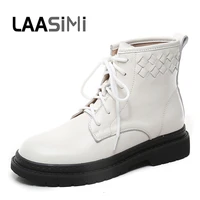 laasimi 2020 genuine leather winter women motorcycle boots retro casual womens ankle boots shoes warm combat boot for women